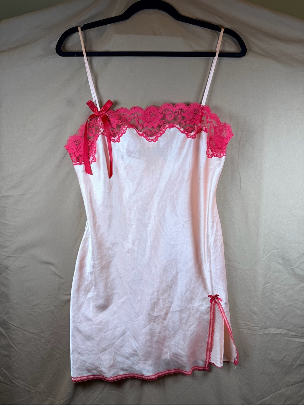 Victoria’s Secret Y2K Satin Slip Dress Pink Lace Coquette Babydoll M